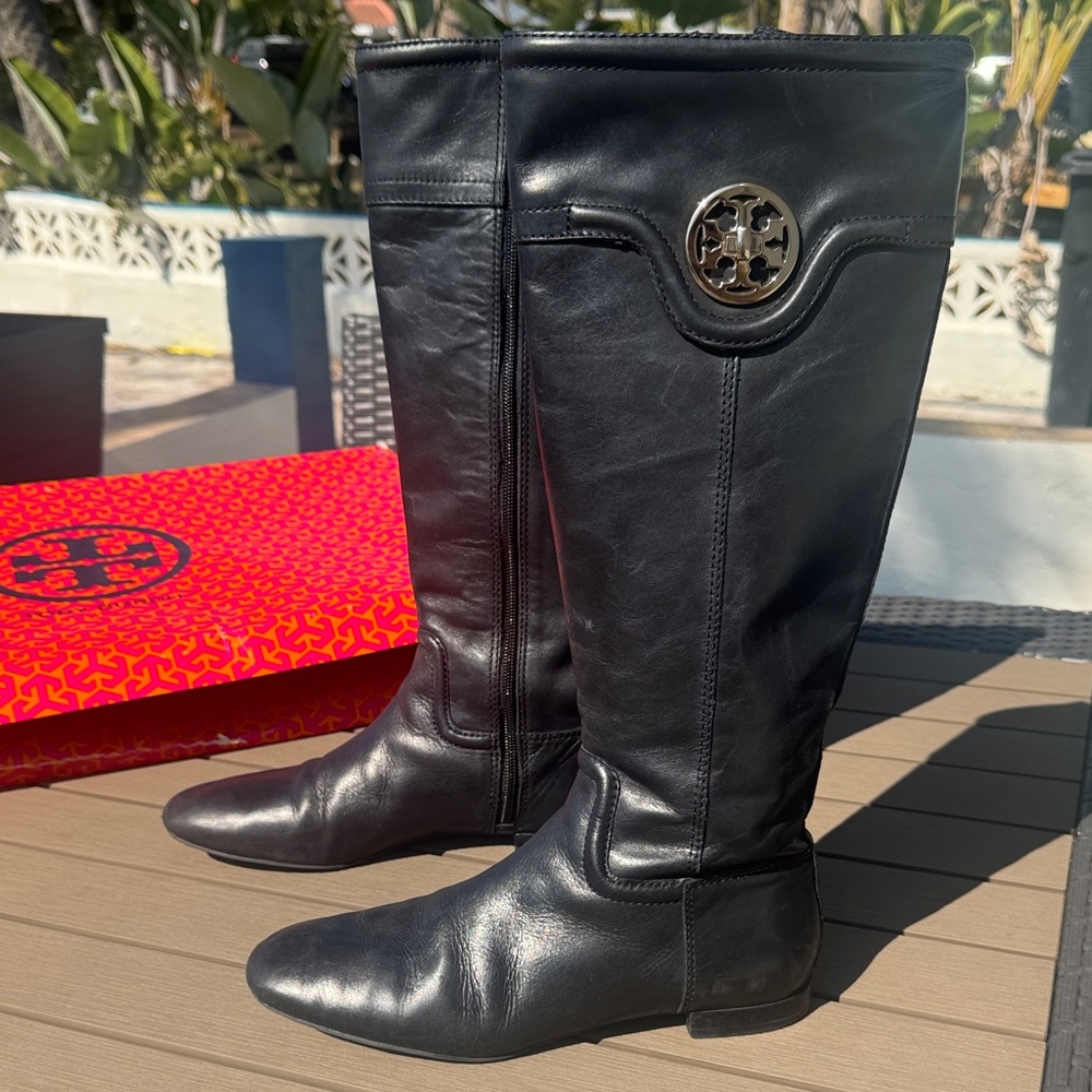 Tory Burch Black Leather Riding Boots